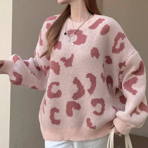 Casual Women's Multicolor Loose Fit Leopard Sweater - Picture 4 of 8